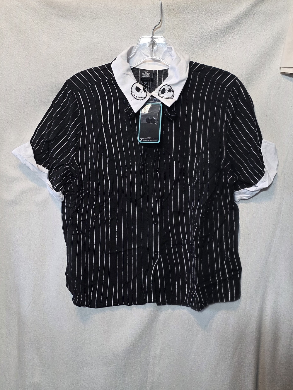 NWT Nightmare Before Christmas Cropped Women's Striped Collar Buttom Up Size MD